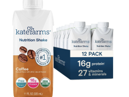 KATE FARMS Organic Nutrition Shake, Coffee, 16g protein, 27 Vitamins and Minerals, Protein Meal Replacement Drink, Protein Shake, 11 oz (12 Pack)